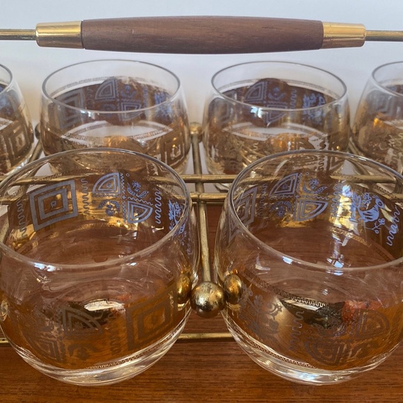 SOLD MCM Culver Gold Glasses & Caddy Carrier Roly Poly Coronet Vintage 22k - Picture 3 of 11